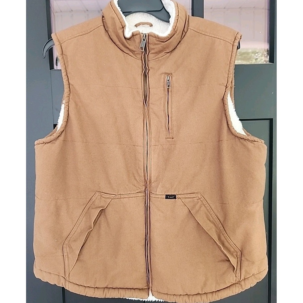 Lee Premium Select Vest Mens L Large Brown Sherpa Lined Full Zip Workwear Canvas